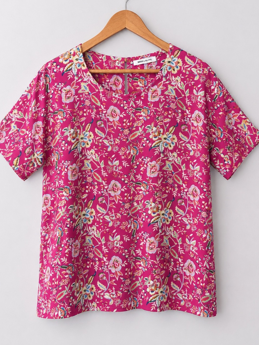 Rose + Olive Pink Floral Print Top Women's Size XL